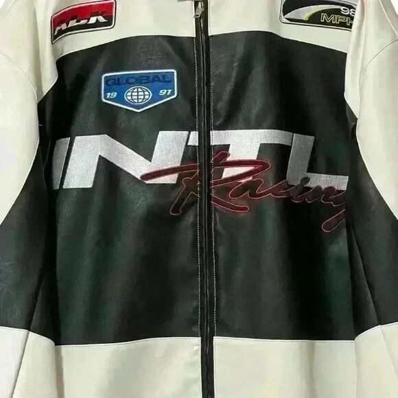 ASOS DESIGN Jacket Oversized Faux Leather Motocross Racer 3XL Black/White NWT - Picture 8 of 13